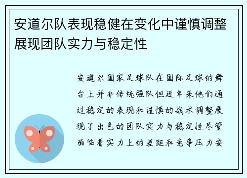 安道尔队表现稳健在变化中谨慎调整展现团队实力与稳定性