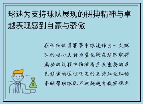 球迷为支持球队展现的拼搏精神与卓越表现感到自豪与骄傲